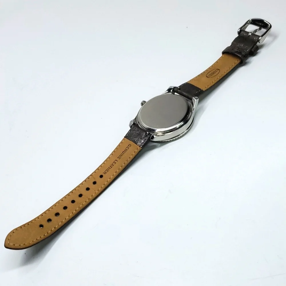 Fossil Watch ES2995 Silver Crystal Brown Leather Wristband White Face NWT